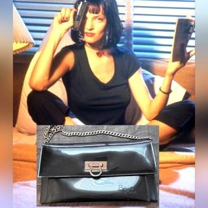 Vintage 1994 Beijo Grey Metallic Vinyl Handbag or Clutch Purse